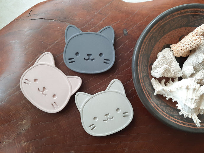 Cute Kitty Cat Coaster Set - 3 Concrete Drink Coasters - Rootshell Planters
